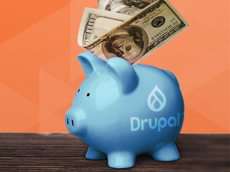 Piggybank with Drupal Icon on it
